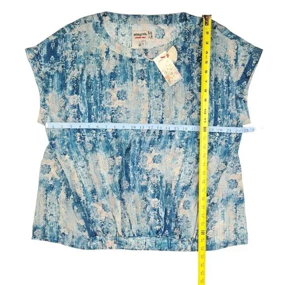 Johnny Was Santorini Blouse Silk Pete Greta Women Size Large Blue Short Sleeve - Picture 7 of 7
